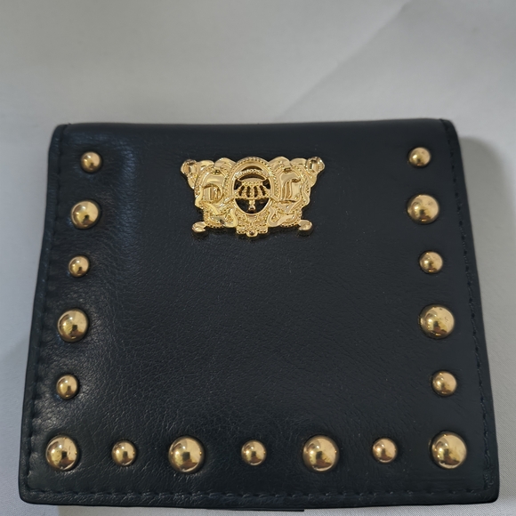 Y2K Juicy Couture Genuine Black Leather Wallet with Gold Studs - Picture 2 of 8